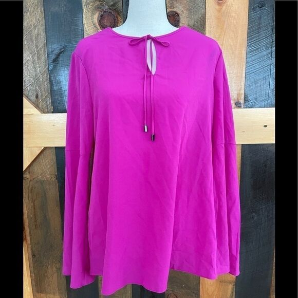 Ellen Tracy tie front bell sleeved relaxed fit top - Picture 1 of 5